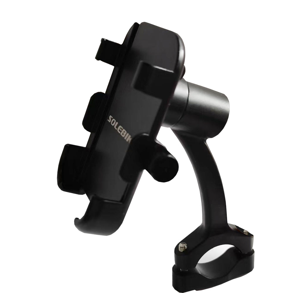 Black motorcycle phone mount mobile holder with 'Solebike' branding