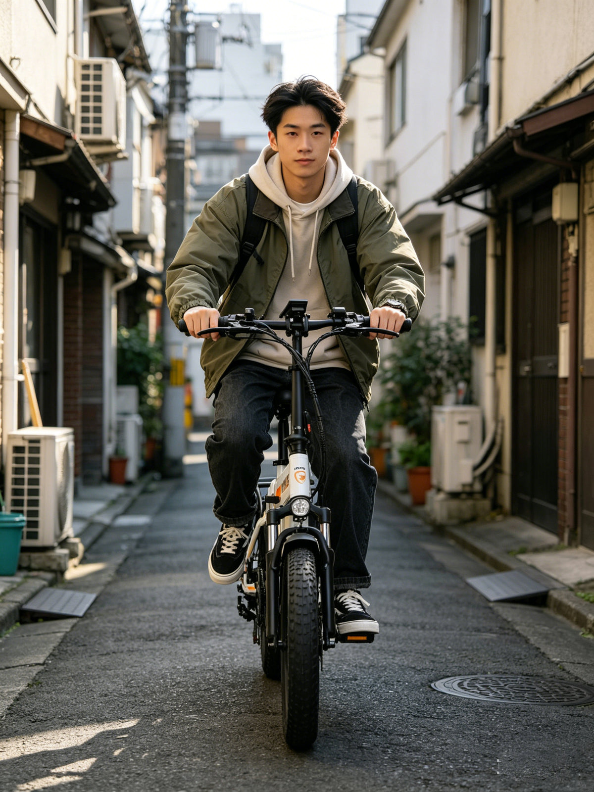 Rider with an electric bike