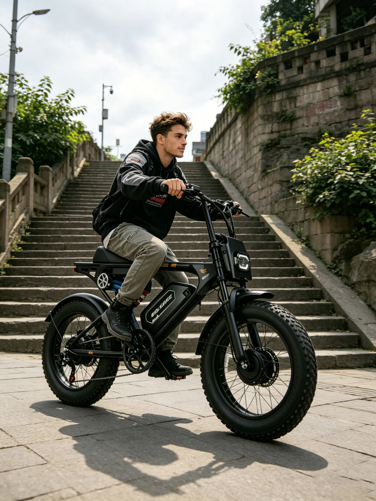 Rider with an electric bike