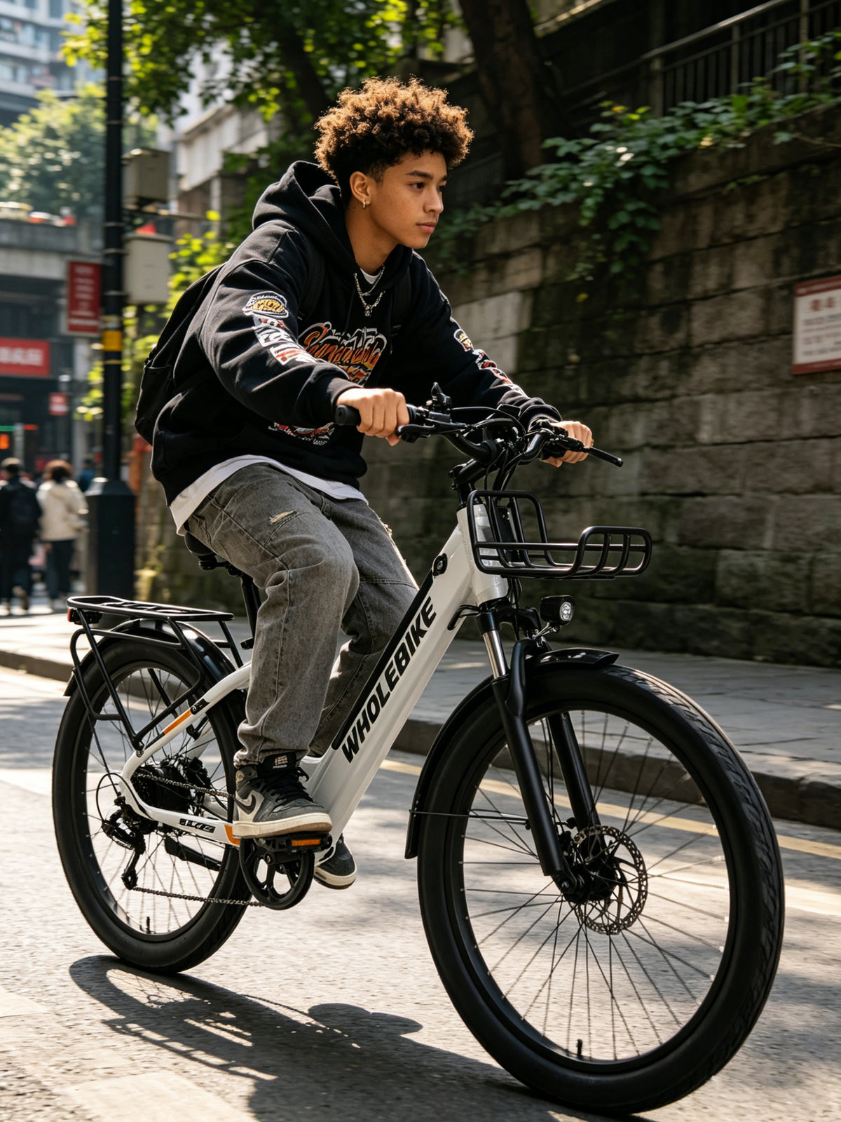 Rider with an electric bike